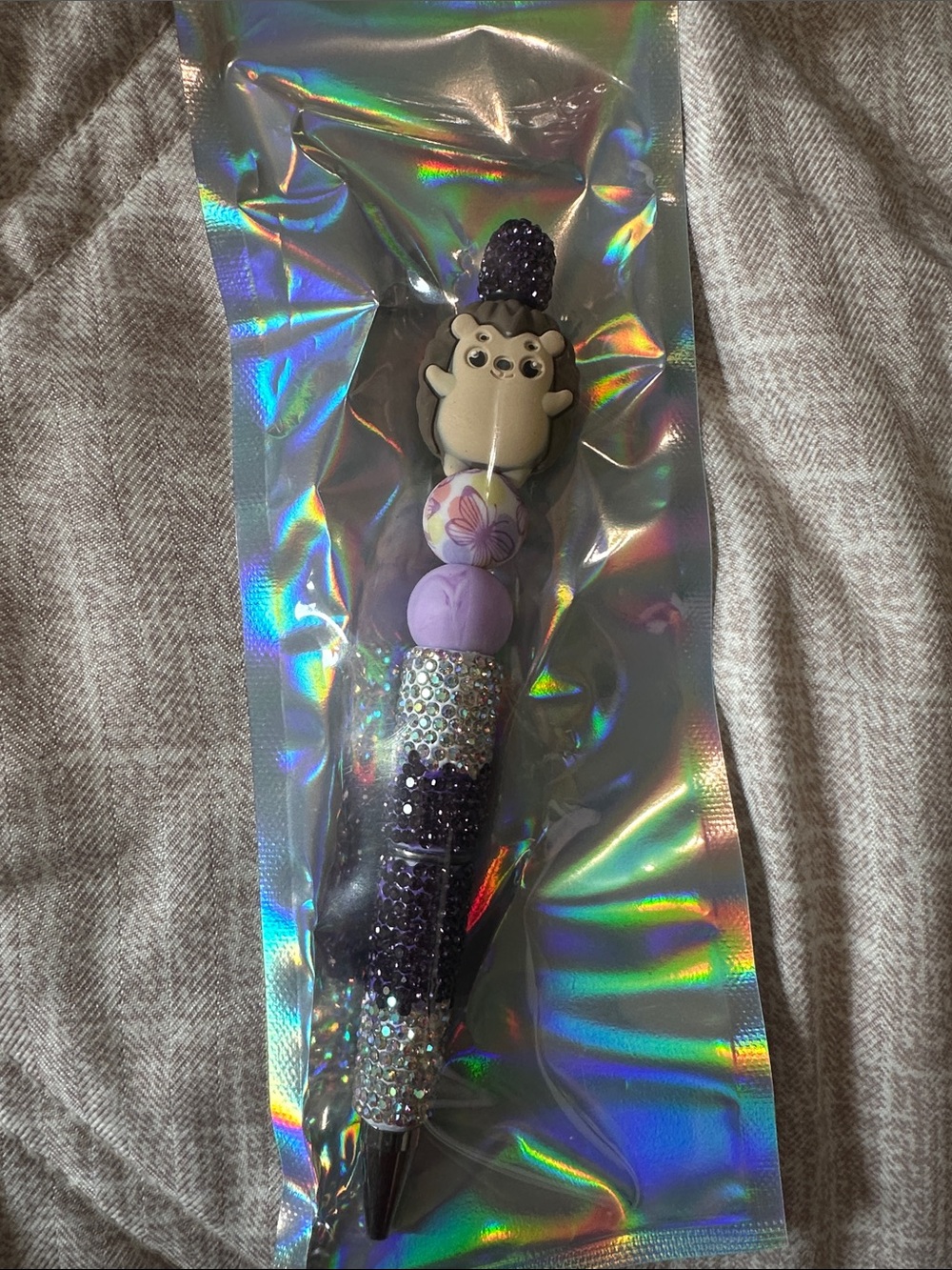 Purple Hedgehog Bead Top Kids Pen